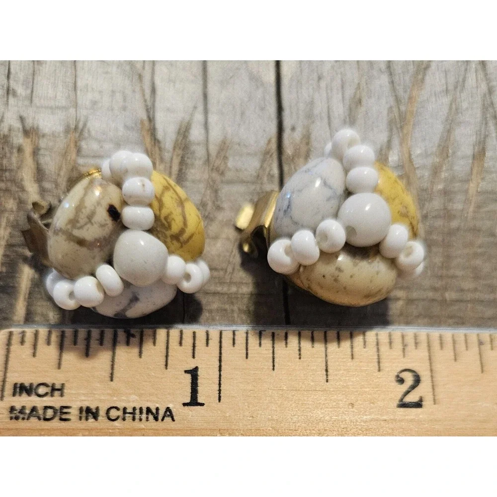 Vintage Beaded Clip On Earrings Statement Fashion Jewelry